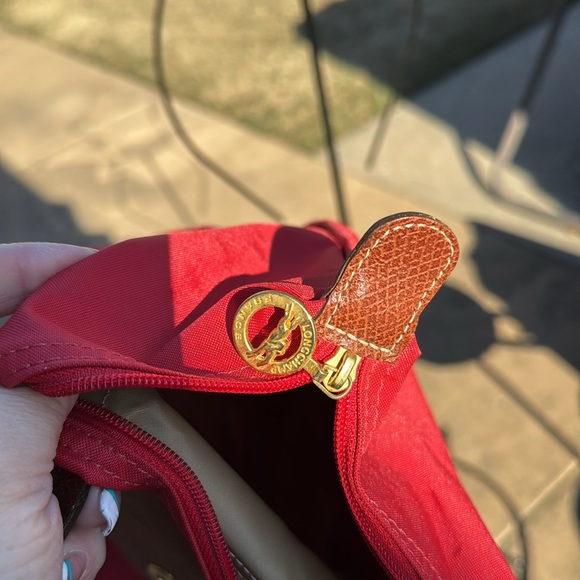 Longchamp Red Orange Le Pliage Large Tote Leather Trim - Picture 9 of 11